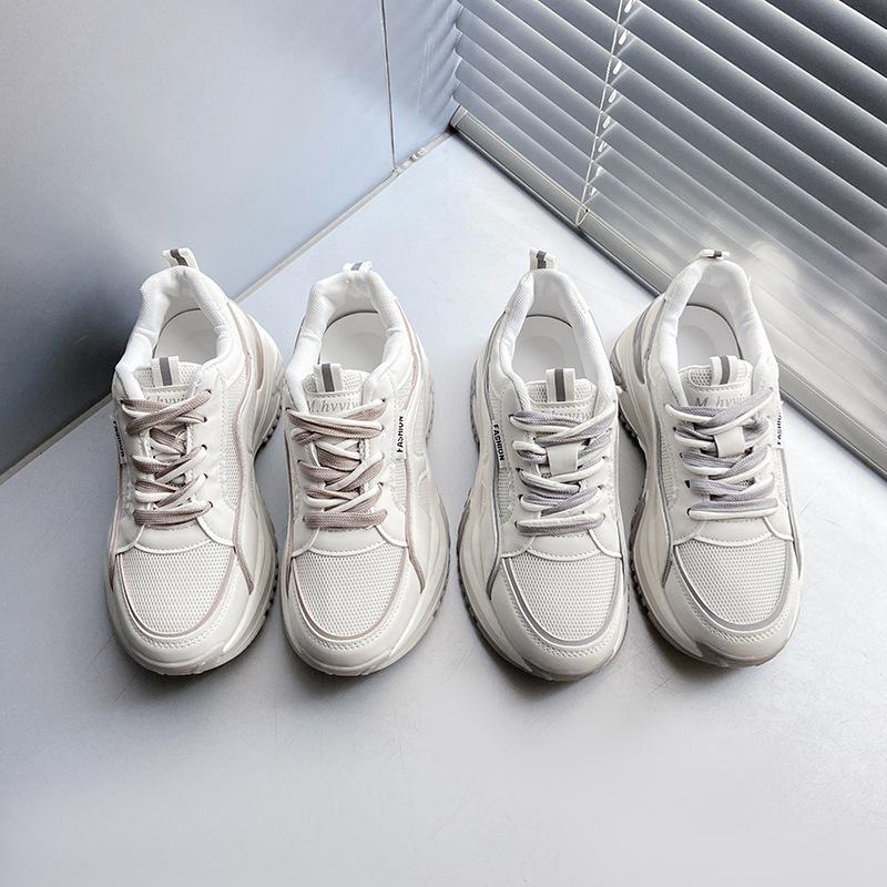 Muffin thick-soled breathable fashion mesh shoes women's 2025 autumn new round head lace-up dad shoes casual single shoes