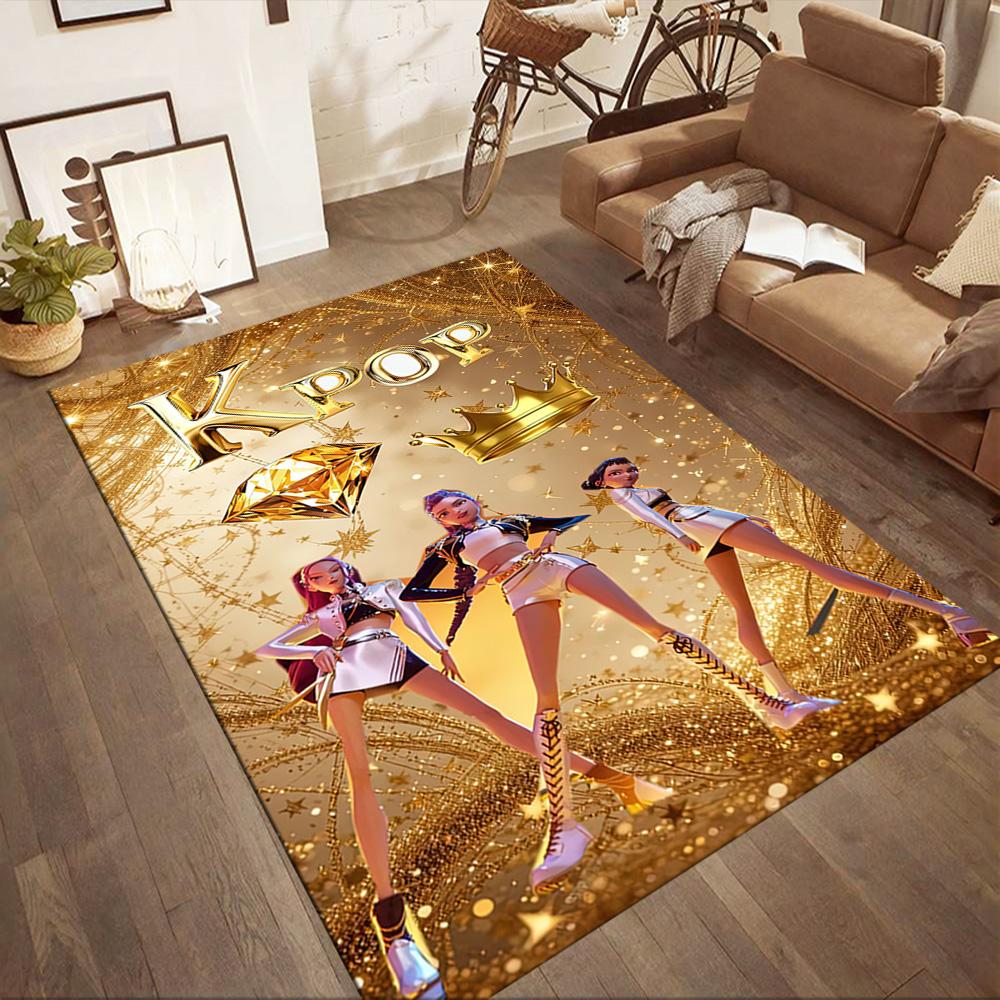 Golden K-pop Stars Square rugs are a great choice for living rooms, bedrooms, home décor, and as gifts.