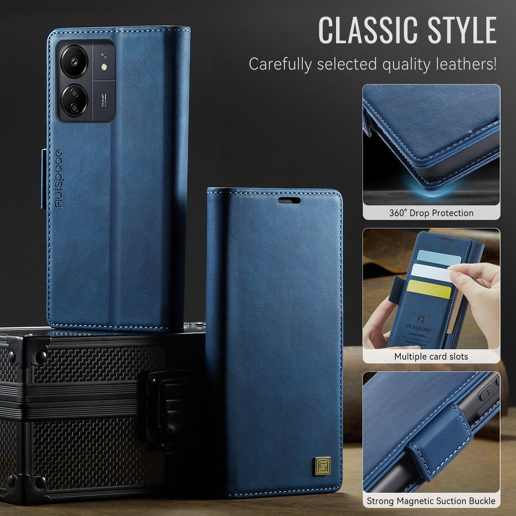 For Xiaomi Poco C65 4G/Xiaomi Redmi 13C 4G Case AUTSPACE A11 RFID Blocking Retro Leather Cell Phone Wallet Cover