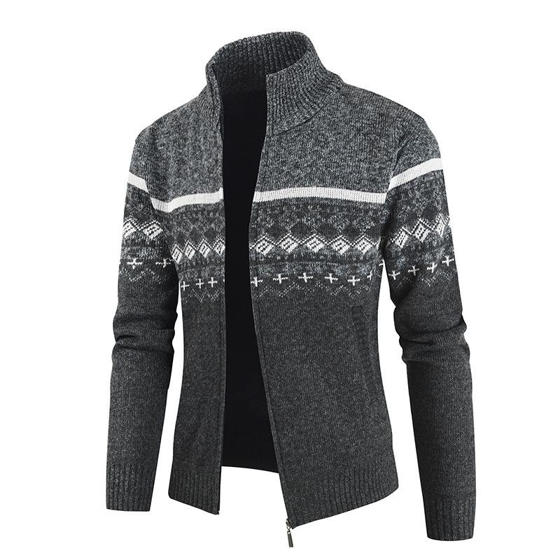 Autumn and Winter New Sweater Men's Stand-up Collar Color Matching Knitted Cardigan Casual Men's Sweater