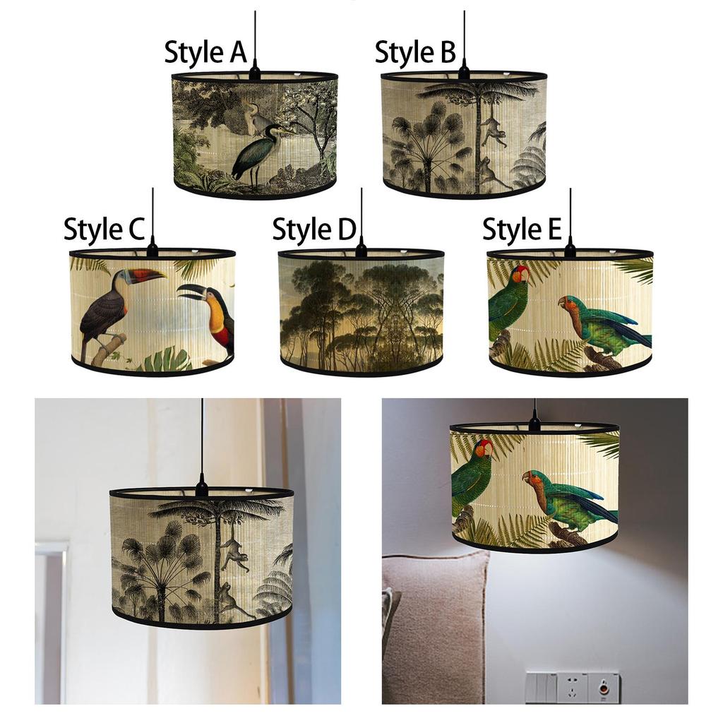 Bamboo Drum Lampshade for E27 Light Fixture 11.8" Top X Bottom 8" High