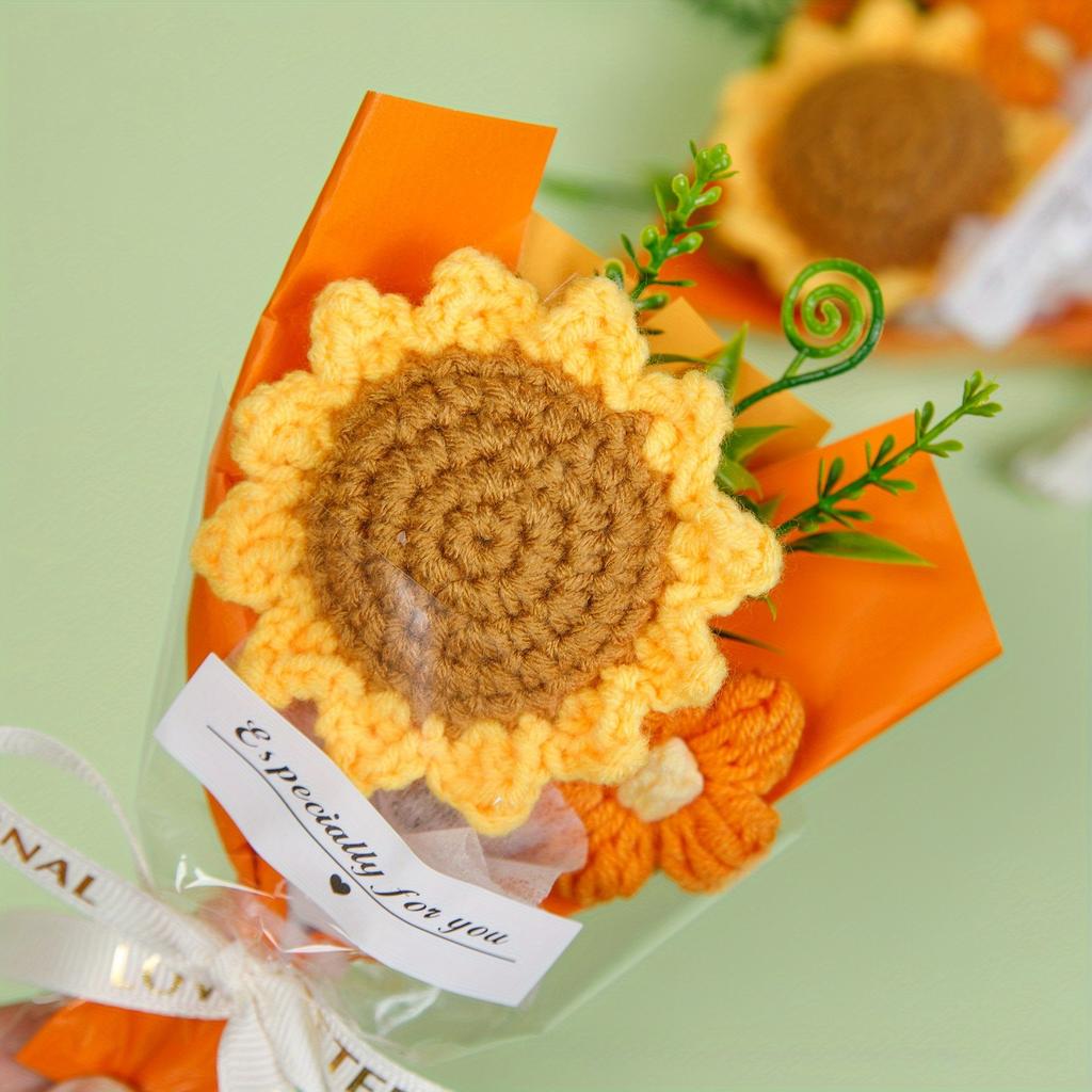1Pcs Sunflower Yarn Bouquet Handmade Knitted Graduation Bouquet Gift
