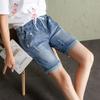 Джинсовые шорты большого размера для девочек, весенние эластичные свободные рваные брюки с высокой талией и широкими штанинами