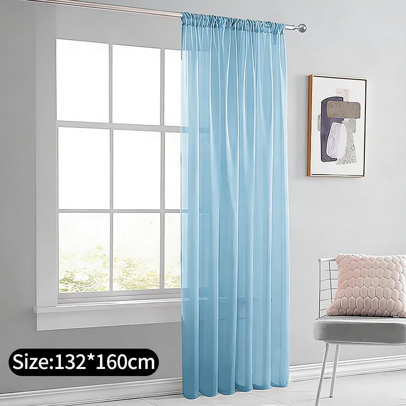 Light Blue Solid Sheer Voile Window Curtain Transparent Light Filtering Drape Soft Breathable For Bedroom Living Room Home Decor