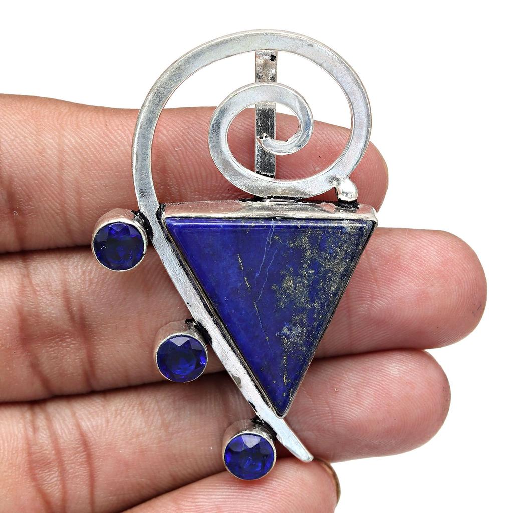 Pendant Lapis Lazuli Silver Jewelry 2.5" Gemstone Handmade Sterling Silver