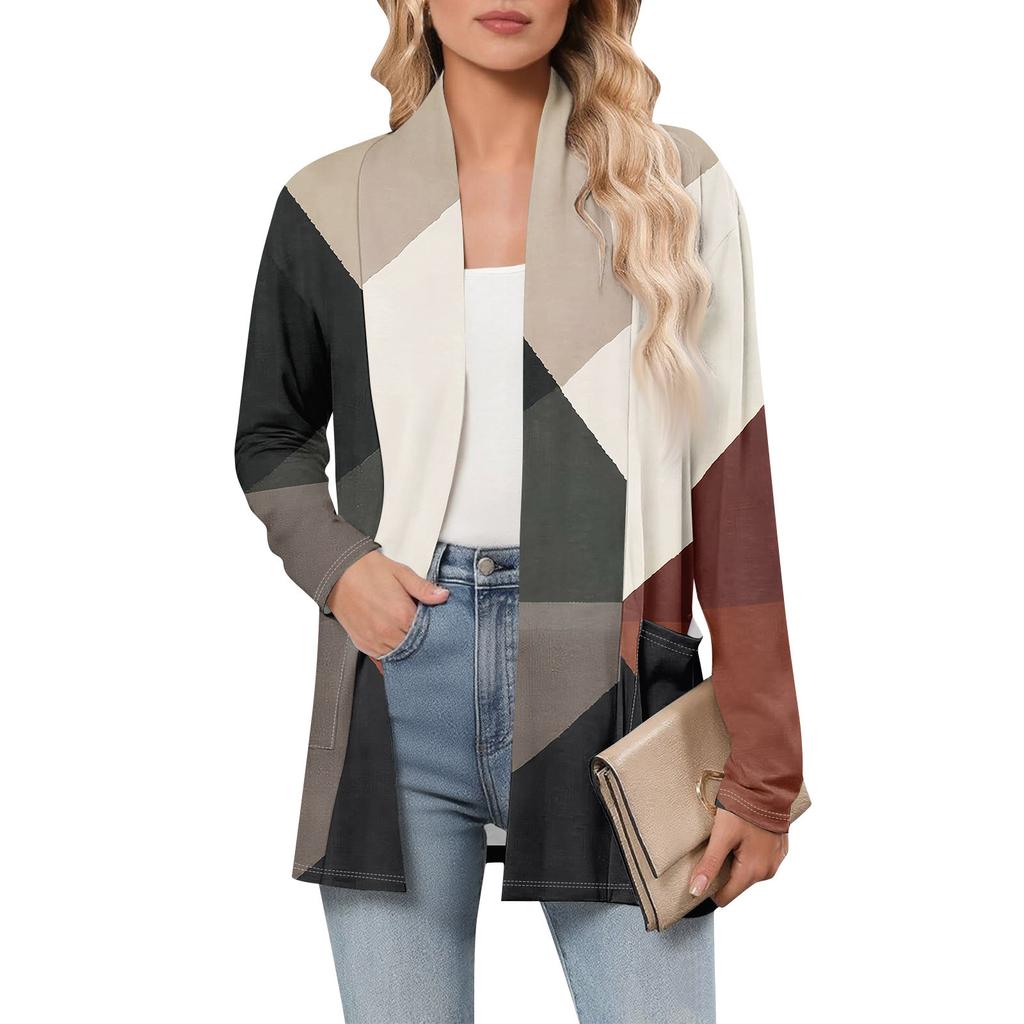 Женский кардиган с длинным рукавом, V-образным вырезом, модная рубашка с принтом, легкий, повседневный, свободный, тонкий кардиган с карманами