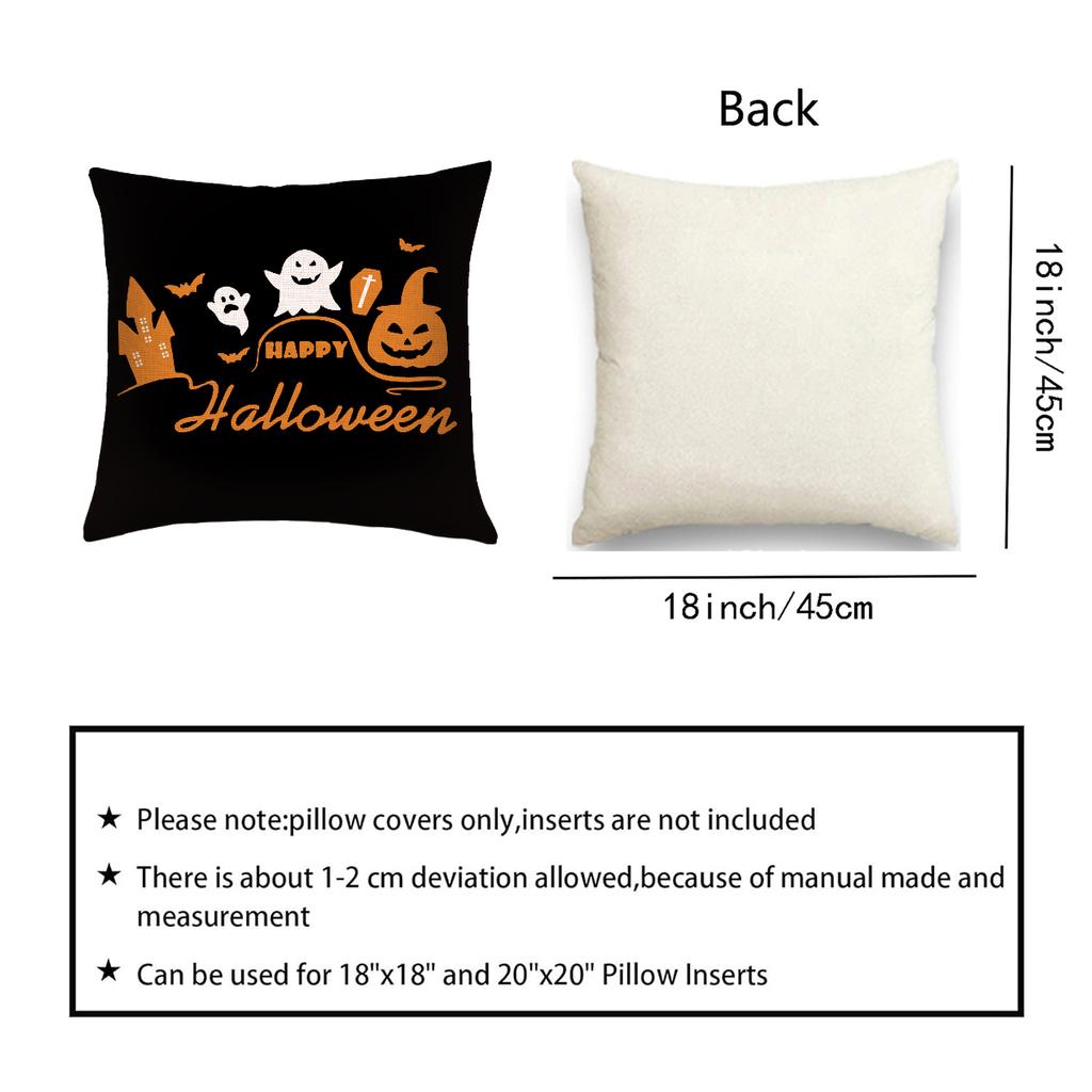 1pc Halloween Witch Ghost Bat Spider Web Decorative Pillowcase, Happy Halloween Linen Sofa Bed Cushion Cover Decoration