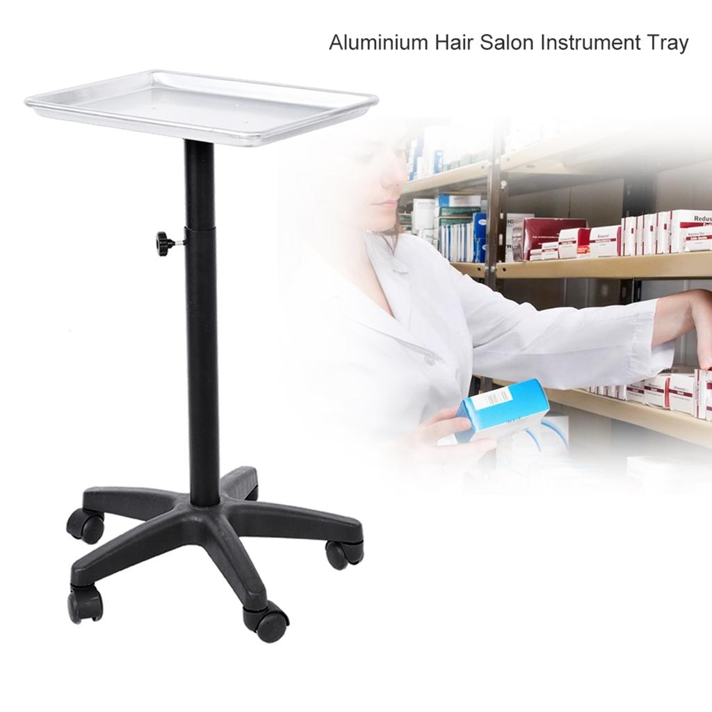 Aluminium Hair Salon Instrument Tray Adjustable Height Trolley Beauty Tools No Cup Silver