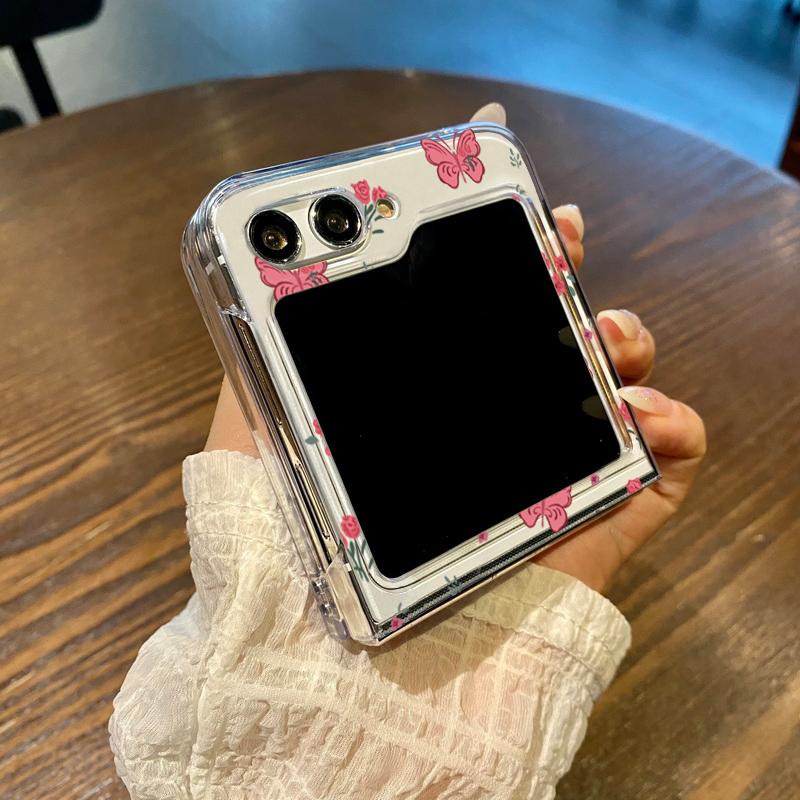 Прозрачный чехол с узором розового бантика для Samsung Galaxy Z Flip7 Flip6 Flip5 Жесткая складная крышка для телефона для Samsung Z Flip 7 6 5 4 3 5G