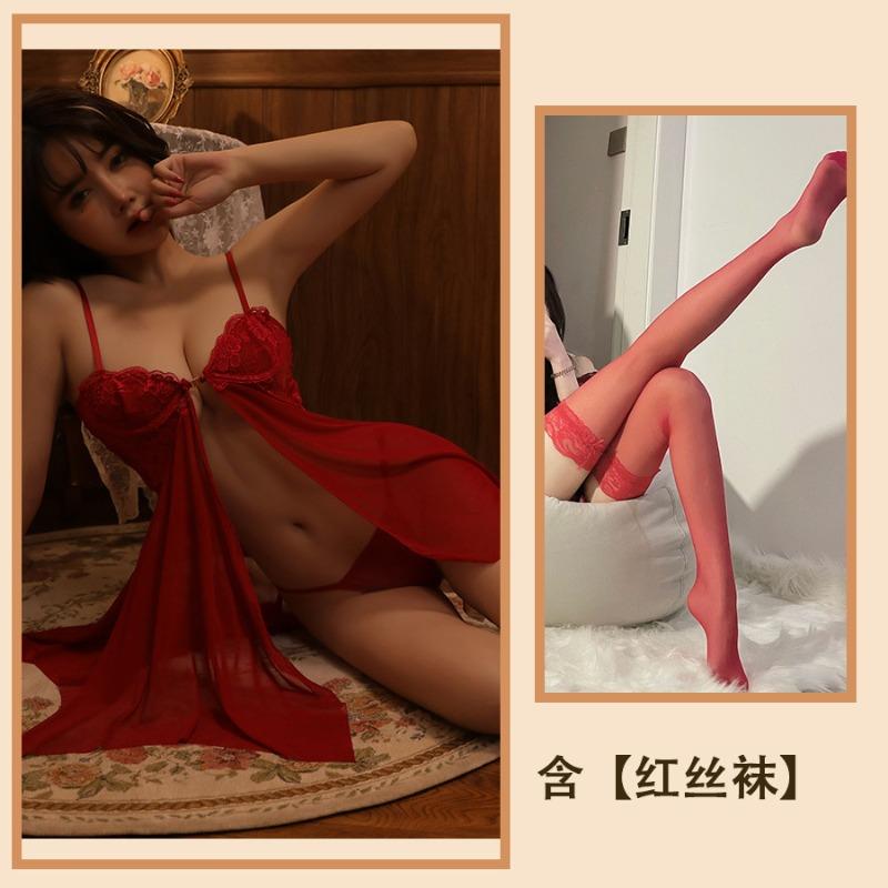 Сексуальное нижнее белье с застежкой спереди, сетчатая прозрачная соблазнительная пижама с разрезом, ночная сорочка на бретелях