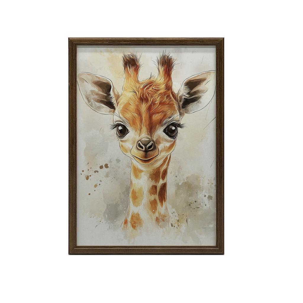 Urocza Twarz Małej Żyrafy Urocza Twarz Małej Żyrafy, 50X70 Cm, Rama Drewniana Jasny Dąb, Papier Matowy 230 Gsm