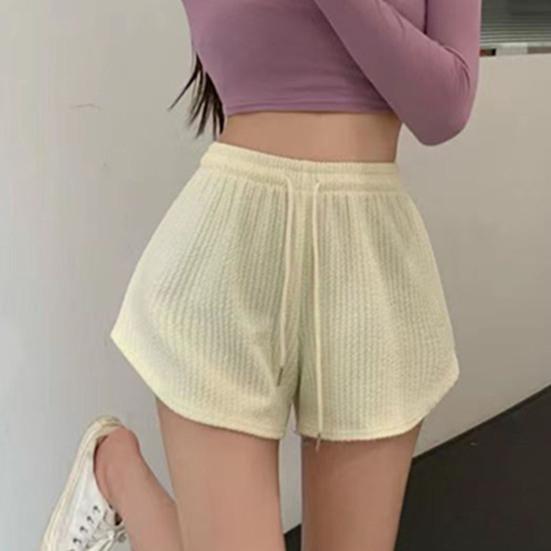 Женские летние шорты с завязками, высокой эластичной резинкой на талии, однотонные, трапециевидные, мягкие дышащие тонкие свободные пляжные спортивные шорты для бега