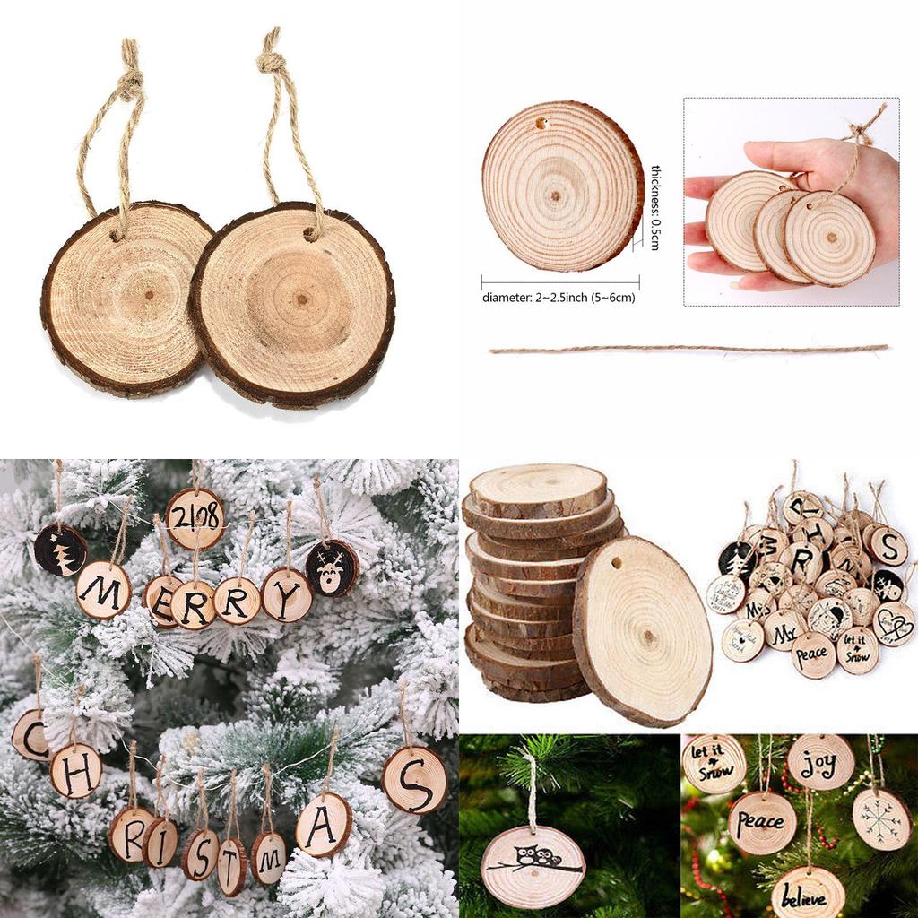 10 Natural X Wood Slice Christmas Tree Ornament Hanging Decor Diy Craft Tag Gift