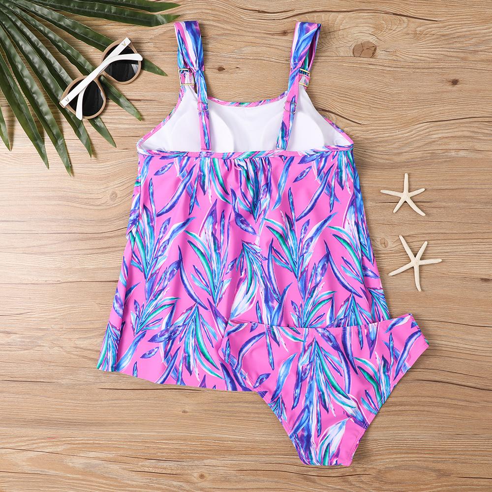 Плюс Размер Женская мода сексуальный круглый вырез темно-вишневые цветы бикини комплект облегающий пляжный купальник из двух частей