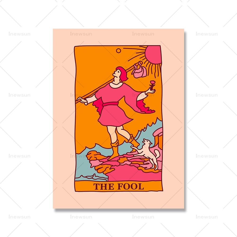 Sun Moon Fool Star Lovers Tarot Card Print Wall Art Canvas Painting Nordic Posters And Prints Boho Picture For Living Room Decor