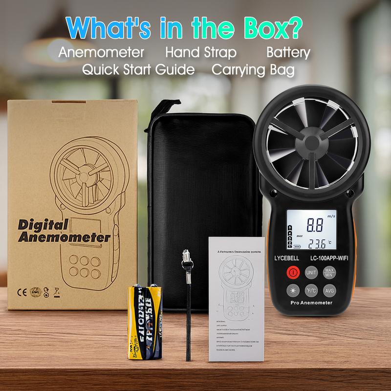 Smart Anemometer Wind Gauge with Record, WiFi App Connection & Control, Wind Meter for Monitoring Wind Speed, Temperature
