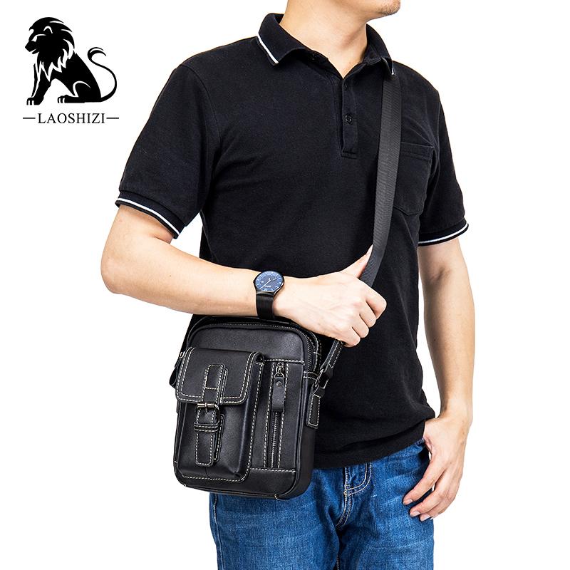 LAOSHIZI Men's Genuine Leather Shoulder Bags High Quality Tote Fashion Business Man Messenger Bag Big Size Top Layer Cowhide Bags For Man