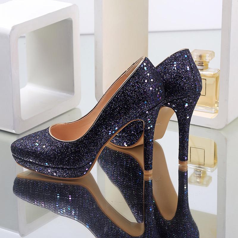 Женские туфли-лодочки на высоком каблуке, модные туфли для банкета и свадьбы с пайетками, водонепроницаемые, на тонком каблуке, с мелким вырезом, большого размера, всесезонные туфли