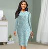 Long Sleeve Waist Tight Office Slim Fit Broken Flowers Printing Elegant Bodycon Dress