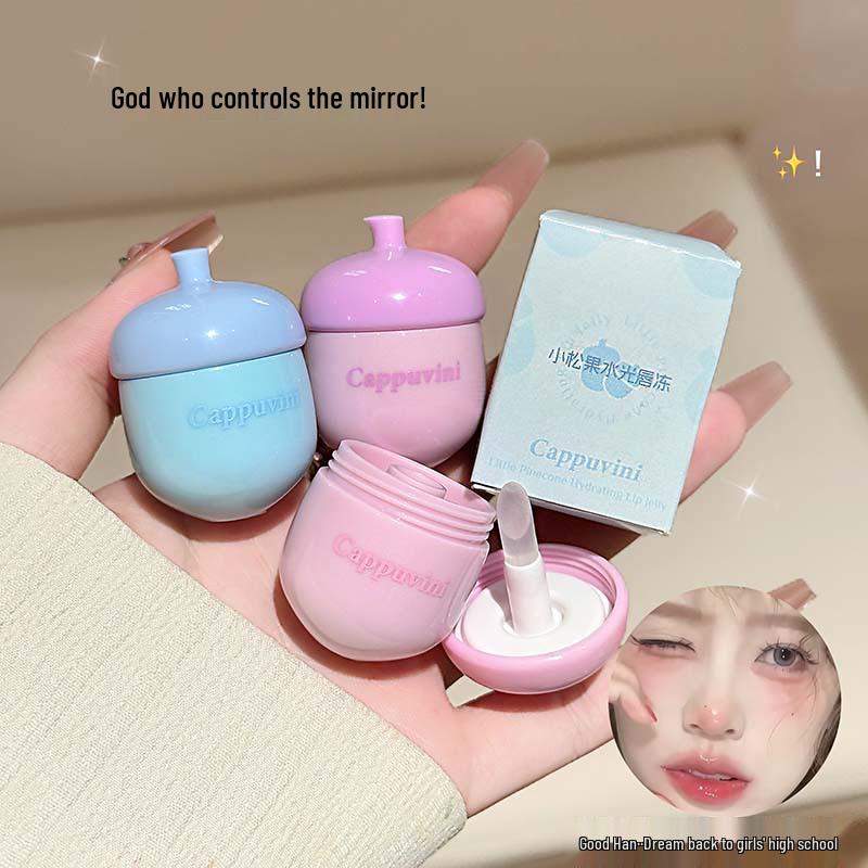 CAPPVINI Little Pine Cone Plumping Watery Lip Gloss - Mirror Shine for Students & Parties