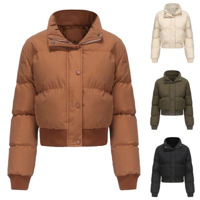 Женская короткая утепленная куртка на молнии, однотонное теплое пальто на осень-зиму, легкое пальто с высоким воротником для повседневной носки на работе