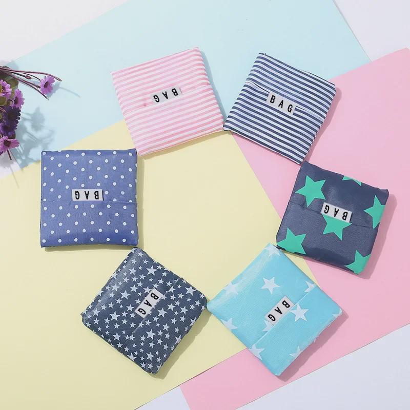 Корейская складная экологичная сумка для покупок с цветочным узором – большая вместимость, портативная, квадратный дизайн