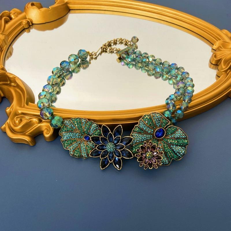 Винтажная бижутерия Двор Лотосовый лист Ретро Цветок Инкрустированный стразами Серьги Колье Набор