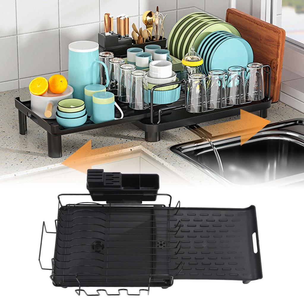 Выдвижная сушилка для посуды, многофункциональная, большой емкости, расширяемая, для кухонной стойки, черная