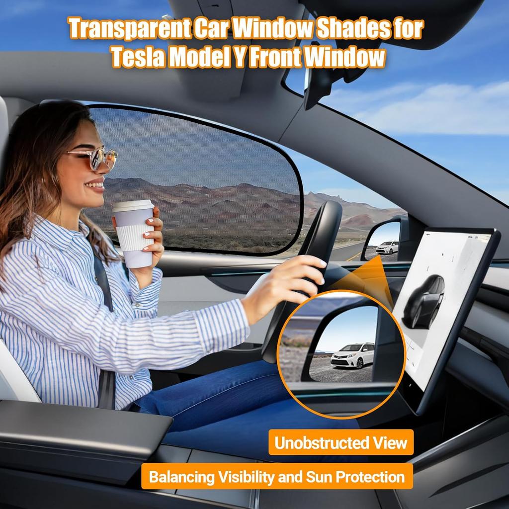 ZATOOTO Tesla Model Y Window Shades For Front Window Driver Side Window Cover Transparent Static Cling Film | Block 90% UV & Heat | No Adhesive, Easy