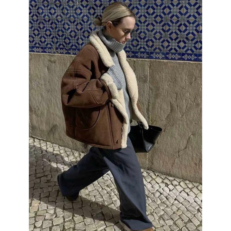 Зимняя модная замшевая парка с воротником-лацканом, теплая короткая куртка из овечьей шерсти, утолщенная овчина, уличная зимняя женская верхняя одежда