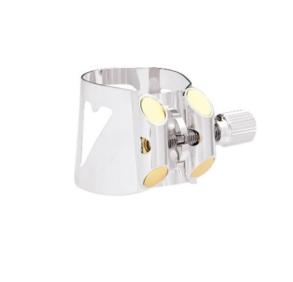 Vandoren E-flat Clarinet Ligature Optimum LC02P Silver-Plated with Plastic Cap - Symmetrical Even Tightening Three Plates