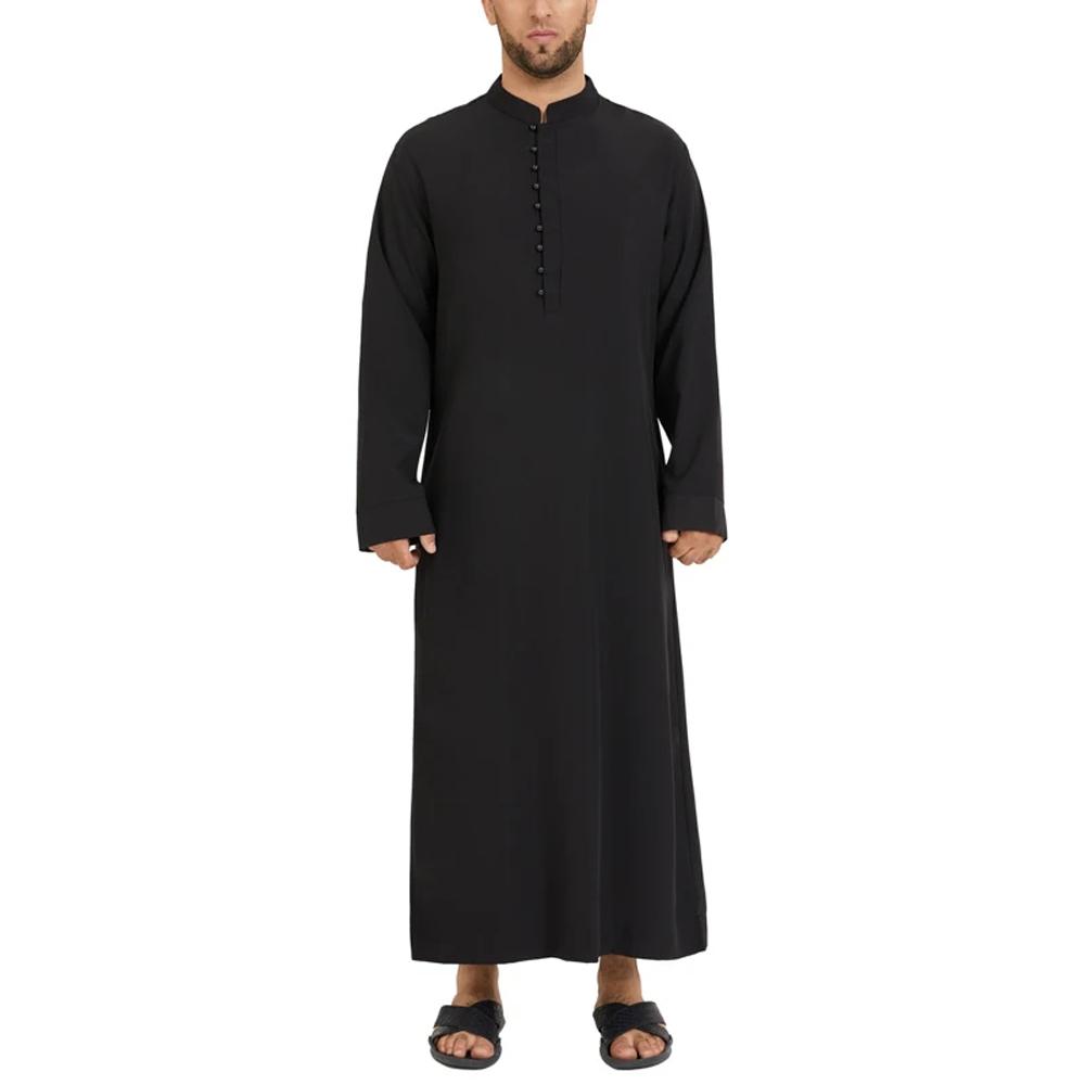 Muslim Men Jubba Thobe Solid 2024 Long Sleeve Thin Robes Kaftan Stand Collar Islamic Arabic Fashion Men Caftan S-3XL