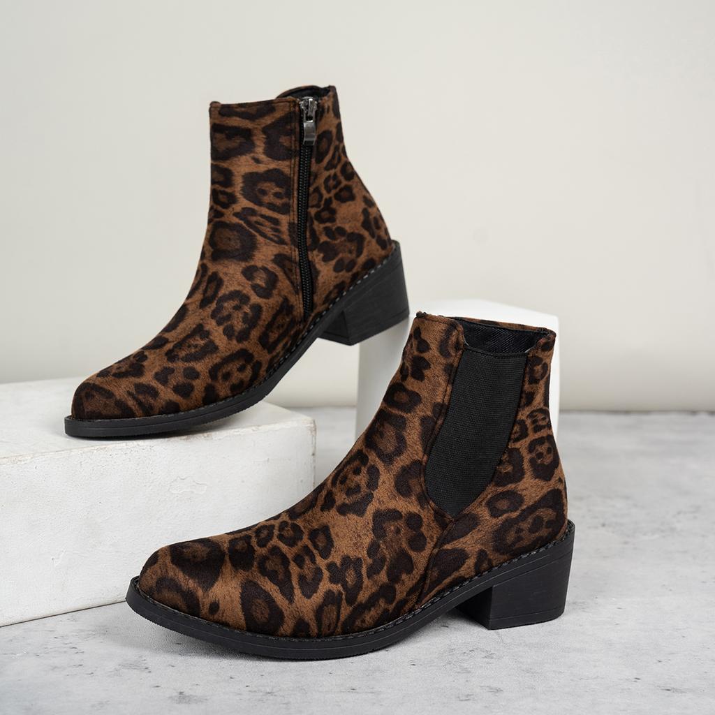 Женские леопардовые ботинки Chelsea Snow Ankle Boots Brand High Heels Shoes Winter 2025 Trend Goth Party Casual Cozy Chunky Botas Mujer