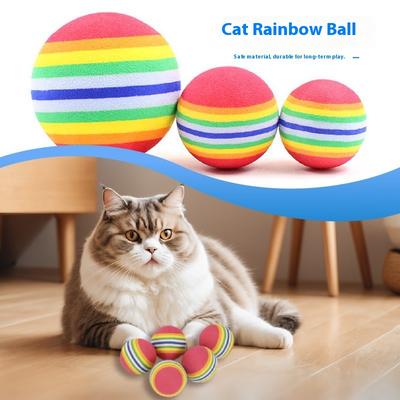 Радужный игрушечный мяч, Кошачий сплошной эластичный мяч Товары для питомцев Котенок Щенок Мяч Игрушка Кошачий мяч EVA Плавающий Вода