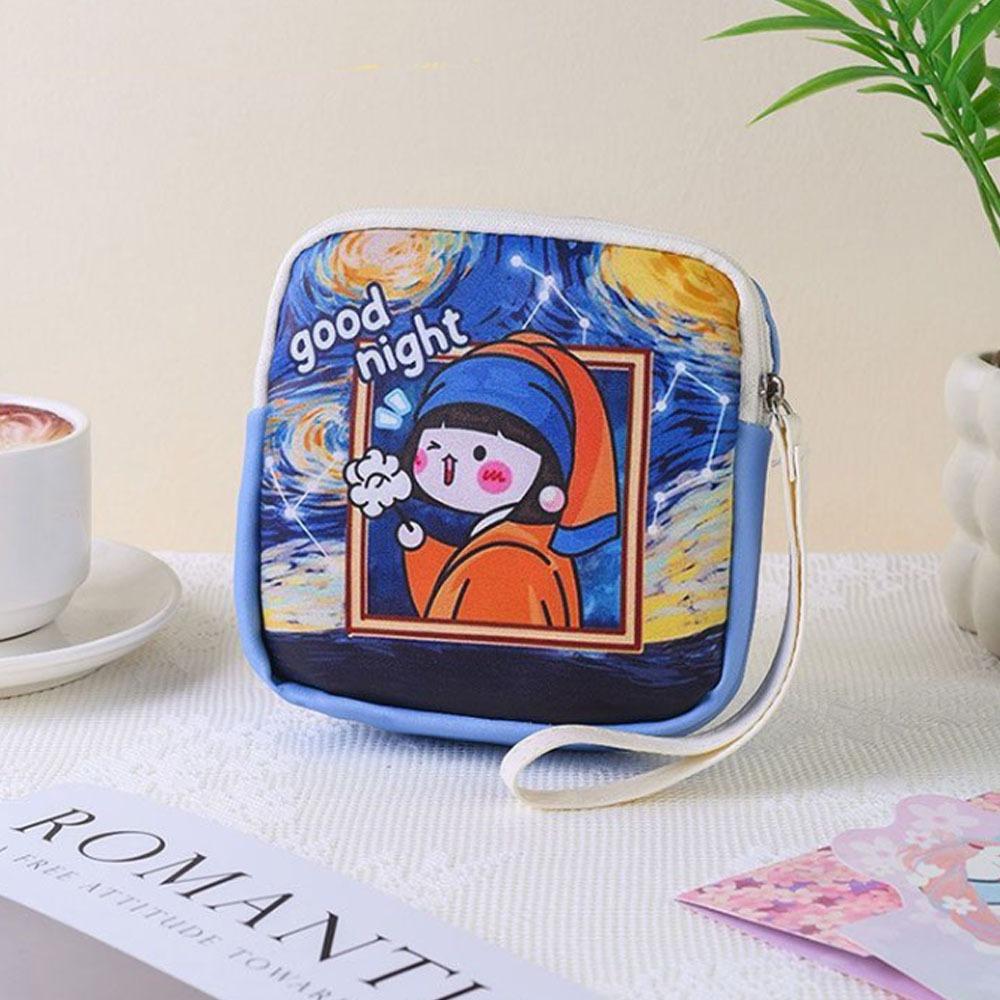 Zipper Sanitary Pad Pouch Cartoon Girls Mini Cosmetic Bags for Lipstick Key Earphone Data Cables