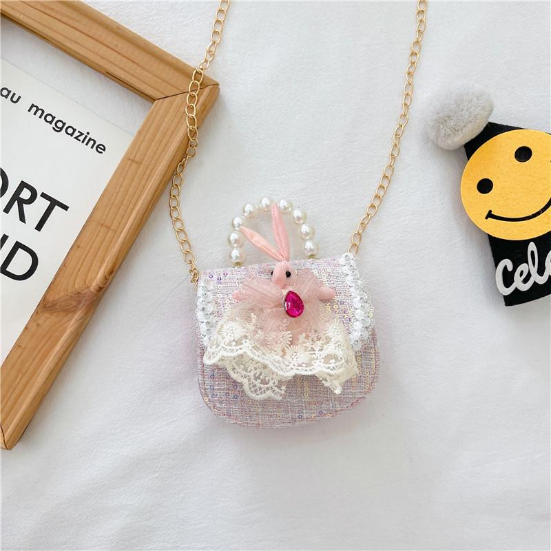 Bag Crossbody Kid With Pearl Handle And Flower Bear Rabbit Decoration