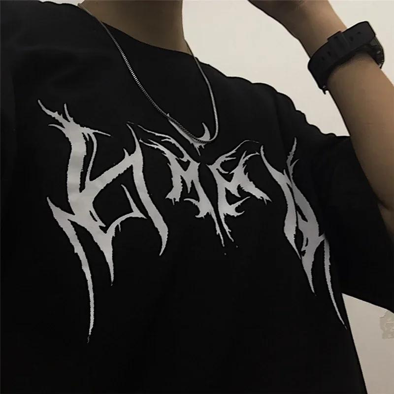 Женская футболка хип-хоп свободная панк-печать с буквами винтажная женская Harajuku oversize топы с коротким рукавом одежда