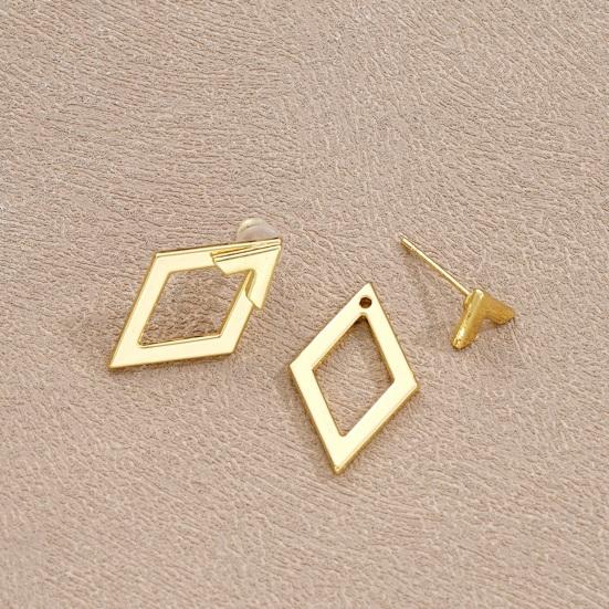 1 пара женских геометрических серег в форме ромба, гипоаллергенные, легкие, минималистичные, массивные серьги, полые, квадратные спереди и сзади, металлические серьги-гвоздики, ювелирные изделия