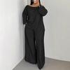 2 Piece Outfit for Women Off Shoulder Long Sleeve Top High Waisted Wide Leg Pants Set Casual Plus Size Going Out Lounge Set