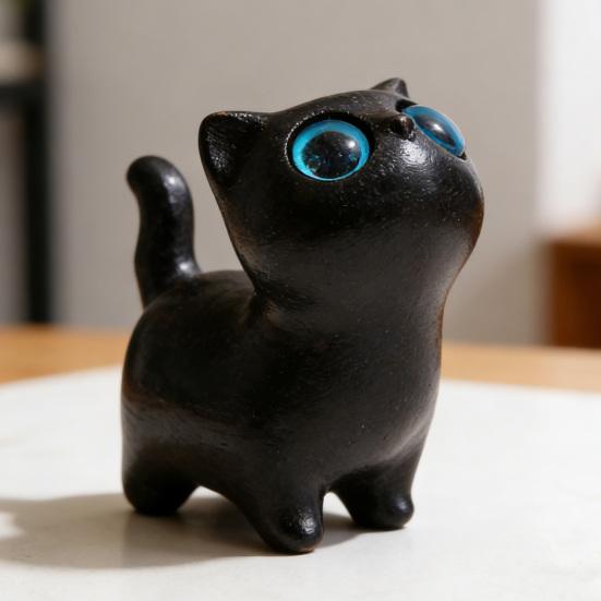 Ручная работа Черная Кошка Скульптура Маленькая Мультяшная Кошка Скульптура Рустик Мини Фигурка Кошки Милый Домашний Декор Подарок для Любителей Кошек Коллекционеров