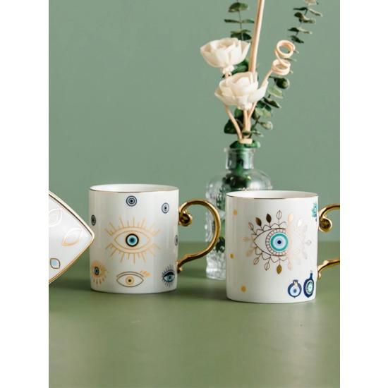 Творческий турецкий синий дьявольский глаз керамическая кружка золотая керамическая кружка для кофе офисная чашка для воды завтрак молоко новинка чашки подарки для пар