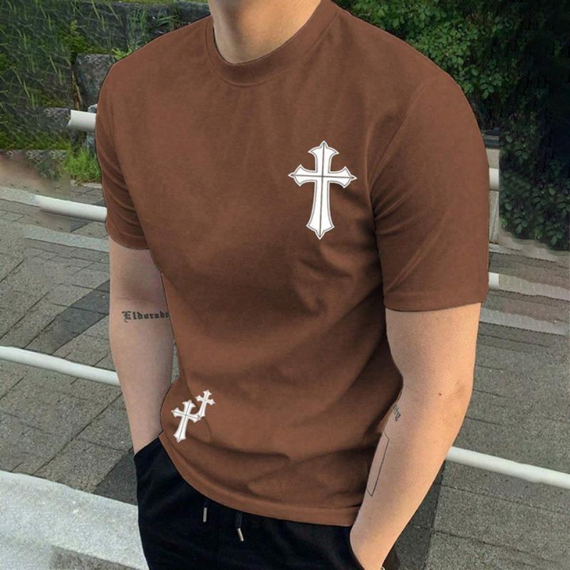 Футболка с графическим принтом в стиле хип-хоп с крестом 2024 года, свободные футболки с коротким рукавом и круглым вырезом, новая повседневная мужская одежда