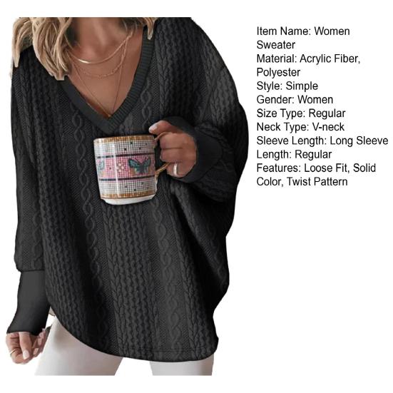 Женский осенне-зимний повседневный свитер с v-образным вырезом и длинным рукавом, сплошной цвет, свободный крой, вязаный пуловер, джемпер