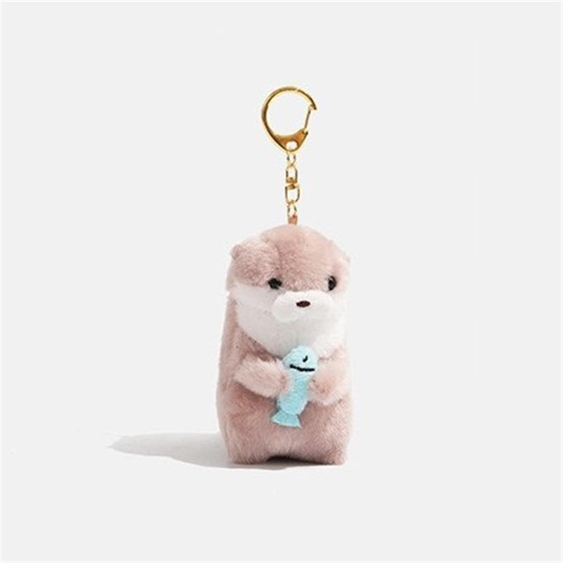 Kpop Idol Lee Chan Same Otter Plush Keychain Adorable Sea Otter Holding Fish Stuffed Doll Backpack Bag Hanging Charm