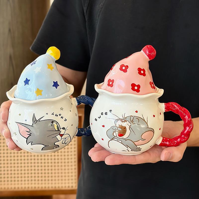 Cat & Mouse Ceramic Mug with Lid - Perfect for Home, Office, Couples, and Gifts