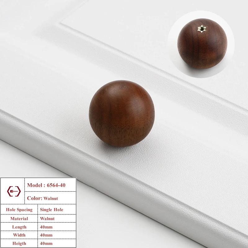 Minimalist Round Walnut Wood Knob Kitchen Cabinet Door Handle Natural Walnut Ash Beech Decor Ball Furniture Hardware Pulls Knob