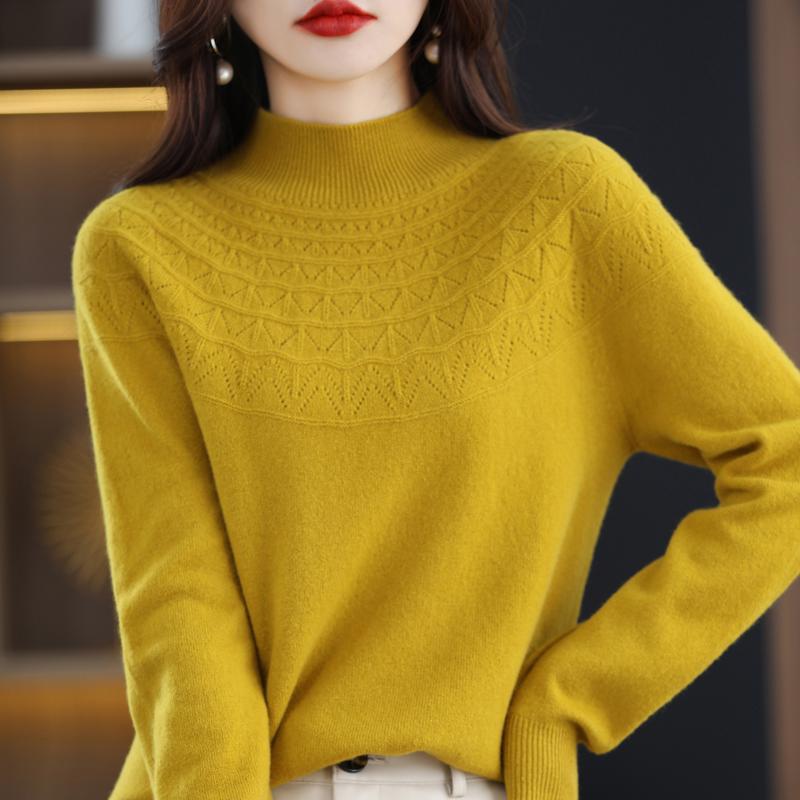 Женский свитер с полуводолазкой, кашемир Цинхэ, 30% кашемир, 70% шерсть, зимний вязаный пуловер, осенний свитер, кашемировый свитер
