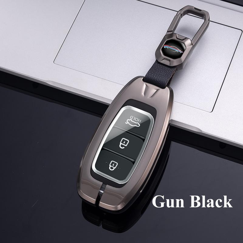Metal Zinc Leather Car Key Case Cover for Hyundai I30 I40 Ix35 KONA Solaris Grandeur Ig Accent Santa Fe Palisade 2017 2018 2019