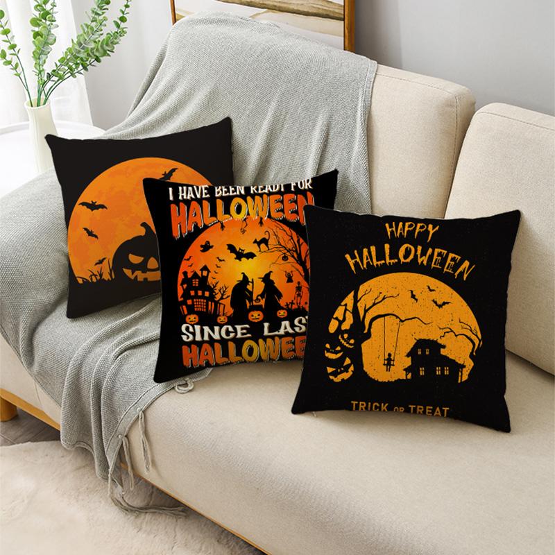 Модный классический оранжевый Хэллоуин, лунная ночь, летучая мышь, призрак, льняная наволочка, декоративная наволочка для дивана, гостиной, вечеринки