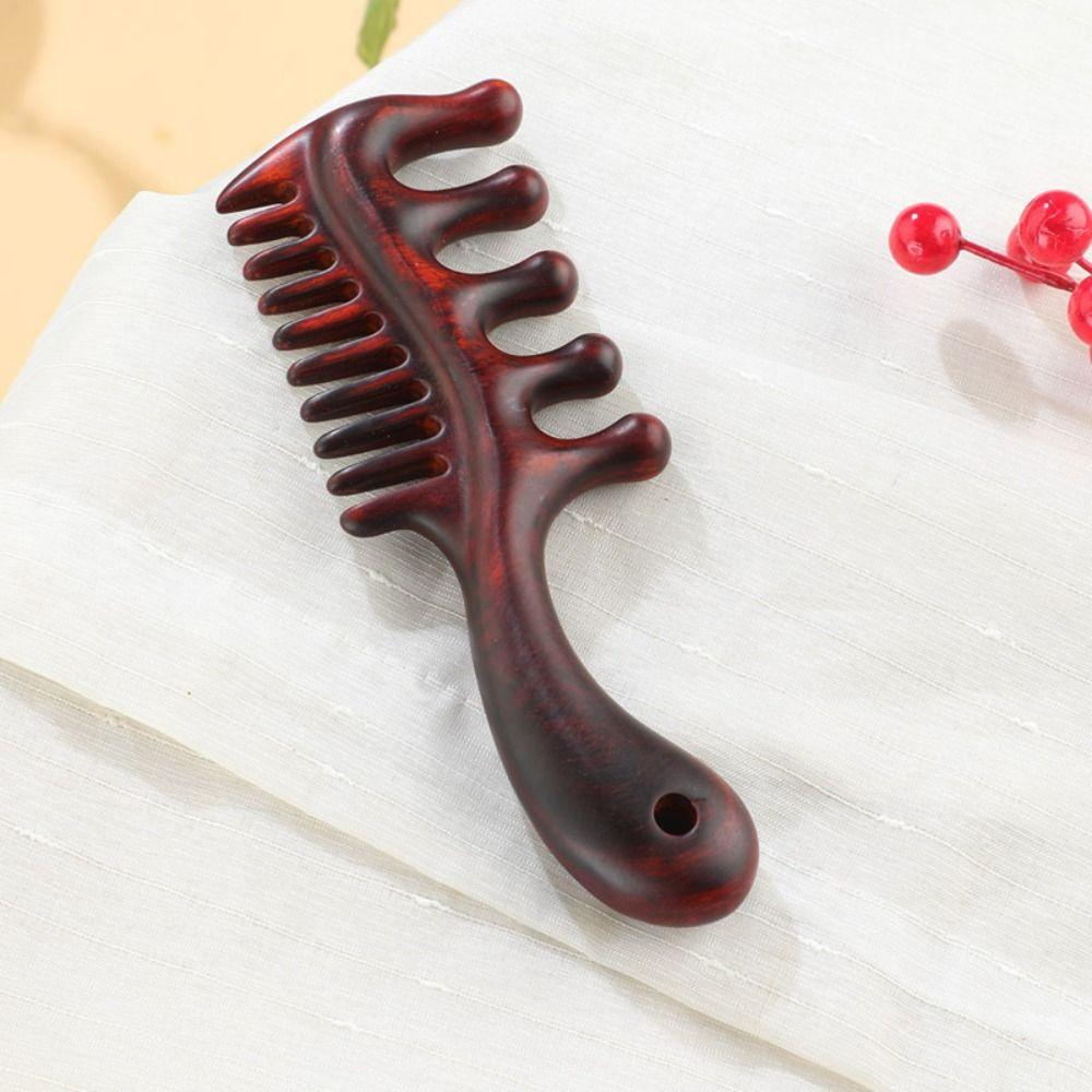 Large Tooth Scalp Massage Comb Wide Thick Anti-Static Natural Sandalwood Hairbrush Blood Circulation 2 in 1